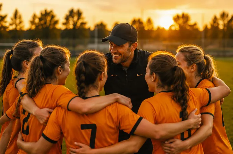 eine Gruppe von Fußballspielerinnen, die sich umarmen