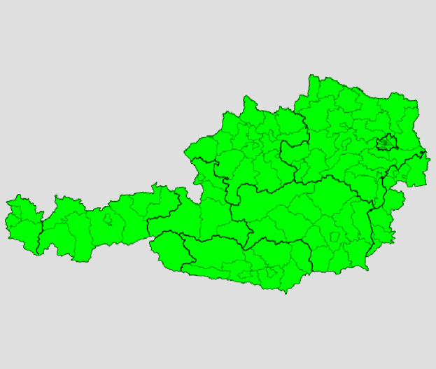 eine Karte von Österreich mit grünem Umriss