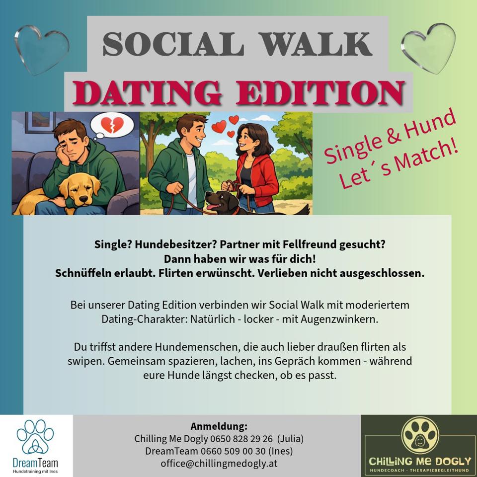 Ein Poster von einem Paar und einem Hund.