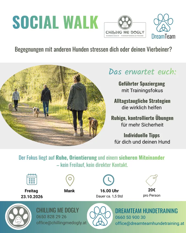Ein Poster mit Menschen, die Hunde ausführen.