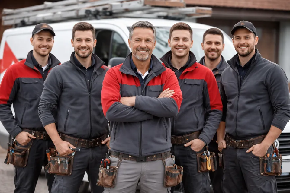 eine Gruppe von Männern, die zusammenstehen