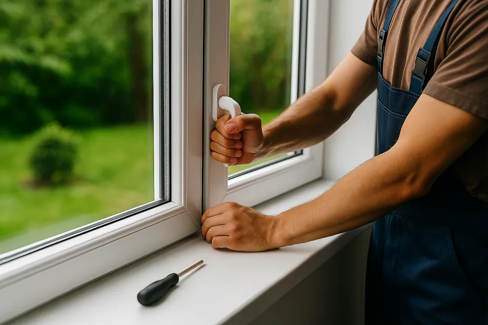 eine Person, die ein Fenster öffnet
