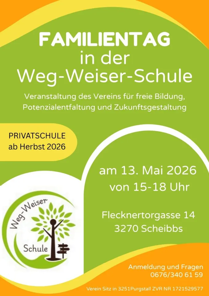 Ein grünes und oranges Poster mit Text