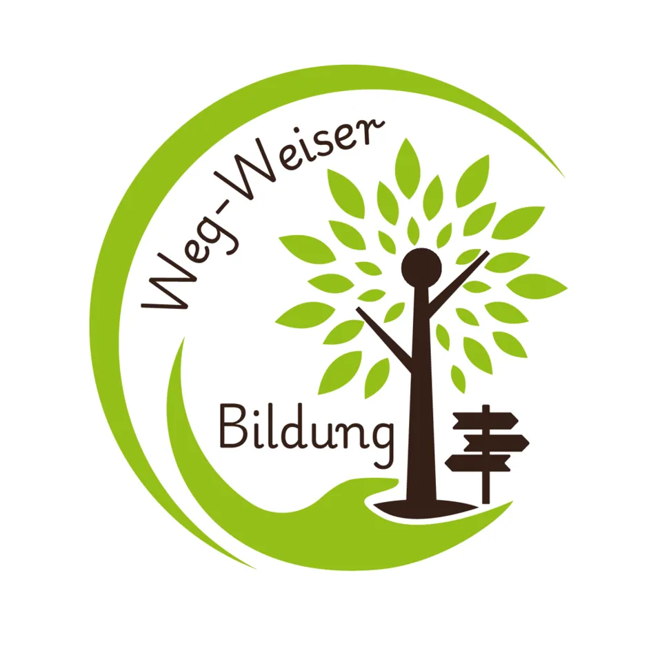 ein Logo mit einem Baum und einem Schild