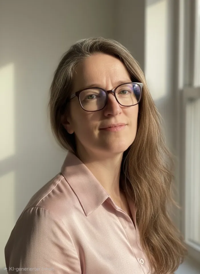 eine Person mit Brille und einem rosa Hemd