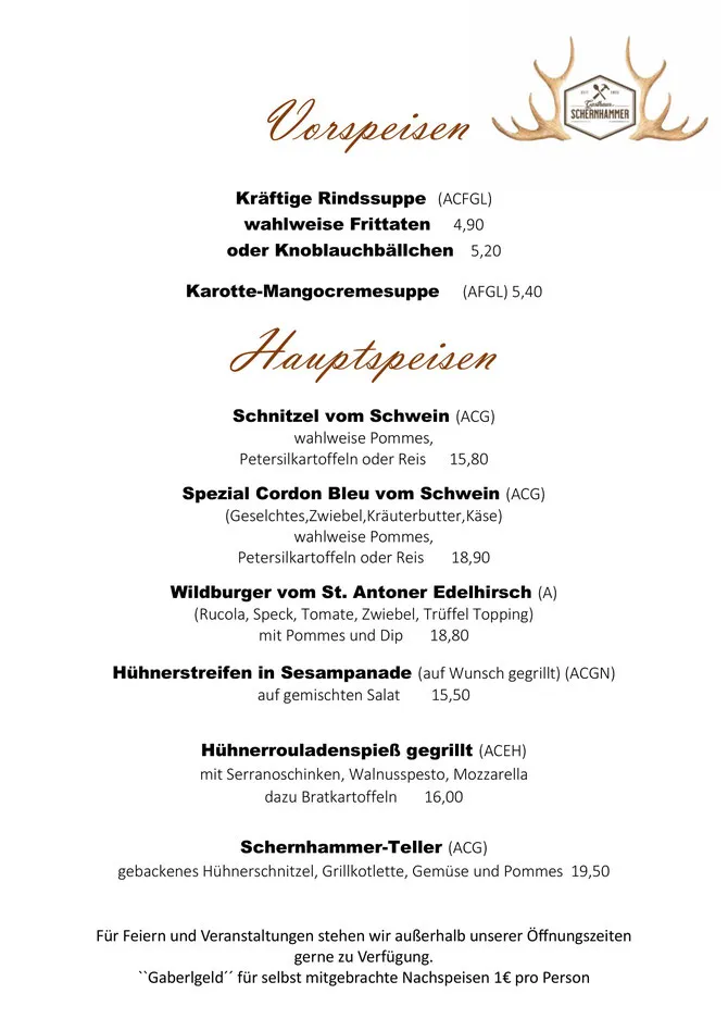 ein Menü mit schwarzem und weißem Text