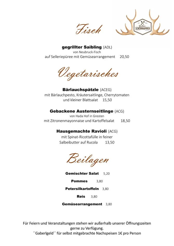 ein Menü mit schwarzem und weißem Text