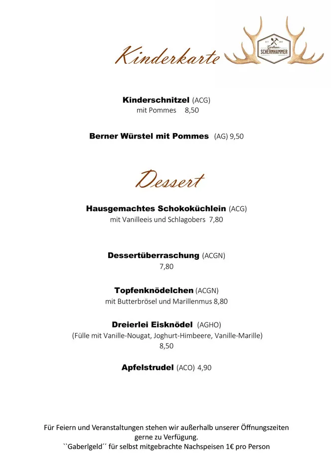 ein Menü mit schwarzem Text