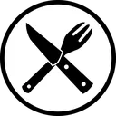 eine Gabel und ein Messer, die sich in einem Kreis kreuzen