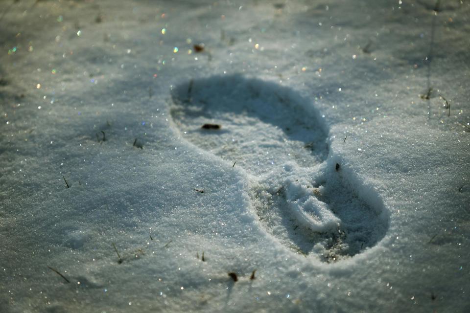 eine Fußspur im Schnee